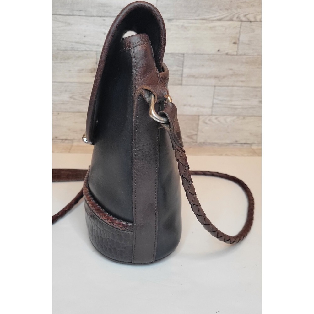 VTG Brighton Classic Brown Black Moc Crocodile Leather Shoulder Bag Crossbody - Picture 7 of 16